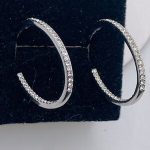 AVA Nadri Crystal Milgrain Inside-Out Hoop Stud Earrings White Rhodium Brass 1”